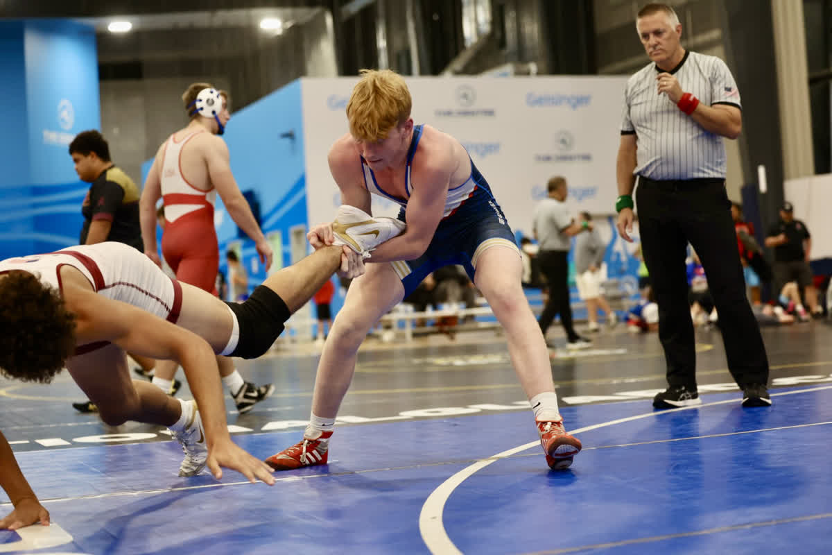 Tobin McNair wrestling action at UCD 2025